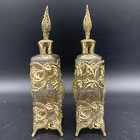2 Pc  Vtg 1950s Mcm French Filigree Beveled Glass 8 5   perfume  Vanity Bottles