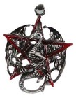 Gothic Red Pentagram Star Dragon Pendant Pewter Necklace Fantasy Mythical Legend