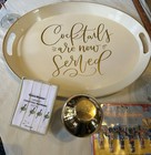 Kate Spade Cocktail Mixer  White Cocktail Tray W gold Letters  Napkins  Charms