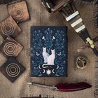 Leather Journal Gothic Notebook Cat Grimoire Print - Vintage Handmade Journal