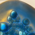 Vintage Mcm Signed Modernist Enamel On Copper Abstract Blue Dish Bowl Signed