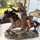 Vtg Western Cowboy L Statue Yellowstone Riding Horse Resin Figure Realistic Gun