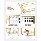 35in Gold Bar Cart 2 Tiers Iron Wood Glass Shelves Locking Wheels Wine Rack