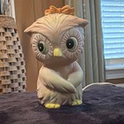 Vintage 1980 Ceramic Owl Lamp  White Yellow Orange  Novelty Corded Electric