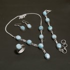 Natural Dominican Republic Larimar Gemstone 925 Silver Handmade Jewelry Set