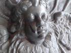 Old Large Antique Victorian Winged Cherub Cast Iron Architectural Wall Plaque