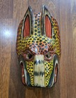 Vintage South American Folk Art Carved Wood Jaguar Tigre Mask Spotted Cat Rustic