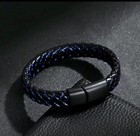 Men   s Black Braided Leather Bracelet With Bluestitching   magnetic Clasp   Stylish