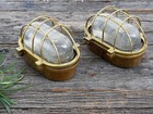 Set Of 2 Nautical Ship Salvaged Brass Finish Vintage Wall Deck Light Bulkhead
