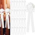 24 Set Wedding Aisle Decorations - Ribbon Bows   White Hydrangea Chair Decor For