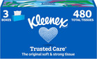Kleenex Trusted Care Facial Tissues  3 Flat Boxes  160 Tissues Per Box  2-ply  4