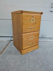 Vintage Industrial Mission Style Oak Wood Filing File Cabinet 2 Drawer Brass P64