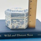 Blue And White Porcelain Hexagon Floral Trinket Box Chinoiserie Decor