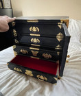 Vintage Korean Brass Wood Gold Black Tansu Chest Cabinet Jewelry Box Dressing