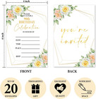 90th Birthday Invitations 20pcs Floral Cards With Envelopes Party Supplies
