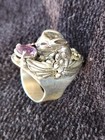 Carol Felley Sterling Silver 925 Bunny Rabbit Amethyst Ring Art Piece Gorgeous