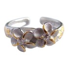 Sterling Silver   14k Yellow Gold Cz Double Plumeria Flower Hawaiian Toe Ring