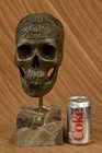 Wow  Outstanding Vintage French Bronze Skull Skeleton Desk Top Marble Figurine