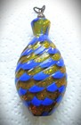 Antique Perfume Bottle Venetian Glass Cased Ribbed Amber   Blue Waves Gold Fleck