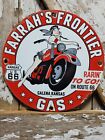 Vintage Kansas Route 66 Porcelain Sign Farrahs Frontier Gas Indian Motorcycle 