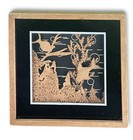 2 Oriental Carved Cork 3d Diorama 4   x4    Framed Mixed Media Art Tropical Fish Vtg