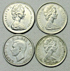 Lot Of 4 Canadian Quarters 25 Cents 80  Silver Coin 1945-1965-1966-1968