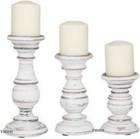 White Pillar Candle Holder Set Of 3 - Farmhouse Wood Candle Stand  Mantle Decor