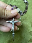 Vintage Brev 1970s Purple Glass Bead Catholic Rosary Made In Italy 32    W Drop