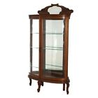 Antique Rj Horner School Carved Oak   Curved Glass Mirrored China Cabinet C1910