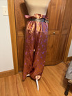 Vintage Asian Chinese Silk Or Satin Dusty Peach Kimono Pants Birds Floral M L xl