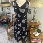 Vintage 1940s  Style Dress   Floral   Black White   M L   Rayon   40s 80s