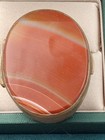 Antique Banded Carnelian Color Agate Brass Pill  Trinket Box - Great Coloration 