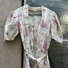 Vintage 1930s 1940s White   Pink Satin Rose Floral Print Front Zipper Dress