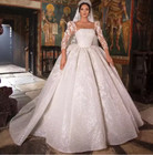 Sparkly Wedding Dresses Princess Ball Gown Puff Long Sleeeves Lace Bridal Gowns 