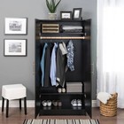 Bedroom Armoire Wardrobe Cabinet With Hanging Rail In Black Wood Finish