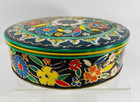 Vtg Daher Embossed Metal Decorative Tin england Bright Florals 3 1 2  T 8 1 2  W
