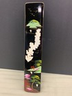 Vtg Black Lacquer Chopsticks W box Mother Of Pearl Inlay 2 Pair Hand Painted