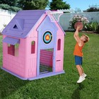 Playhouse Kids Cottage With Magnetic Dartboard Basketball Hoop Ring Toss Soccer