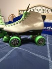 Riedell Sure-grip Usa Quad Roller Skates White Boots Green Laces wheels Size 8