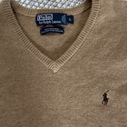 Polo By Ralph Lauren Men s Brown V-neck Pullover Lambswool Sweater L Logo