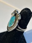 Vintage Navajo Sterling Silver Blue Turquoise Ring Leaf Beads Sz 6 5