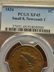 1834 Coronet Head Copper Large Cent  Pcgs Xf45  Small 8  Newcomb 1   Inv04  G30l