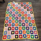 Granny Square Crochet Roseanne Afghan Throw Blanket Colorful Bright 45 X 65