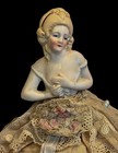 Vintage German Porcelain Pin Cushion Half-doll Low-bodice Hands  Covering Breast