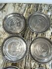 Vintage Set Of Eight Aluminum Coasters Mcm Old English Letter E Barware 3 3 8 