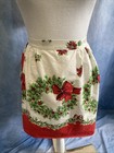 Lot Of 3 Vintage Christmas Half Aprons 1950s Poinsettia Wreath Handmade Pocket