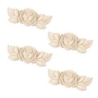 4pcs Wood Carved Flower Onlay Furniture Applique Decal Figurine Unpainted Decor