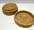 Vintage Wicker Rattan Coaster Set Of 6 In Holder Box W  Lid Woven Straw 4 
