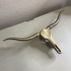 Vintage Mid Century Brass  Longhorn Steer Skull Wall Hanging Large 15 25   
