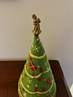 Vintage Handmade Tabletop Needlepoint Christmas Tree With Gold Angel 1977
